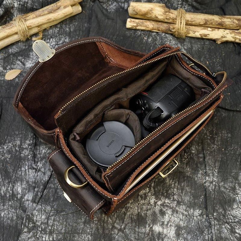 Ægte Læder Kamerataske Lille Vintage Travel