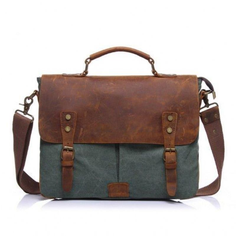 Messenger Bag Satchel Vintage Canvas Læder