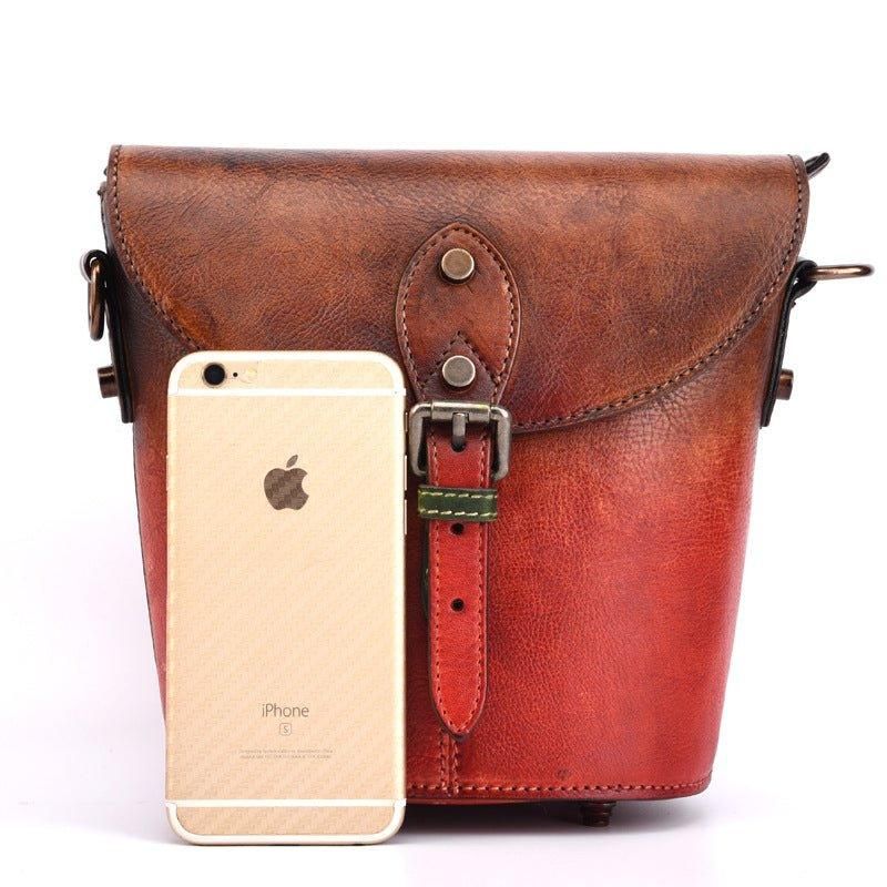 Vintage Læder Mini Bucket Crossbody Taske Til Kvinder