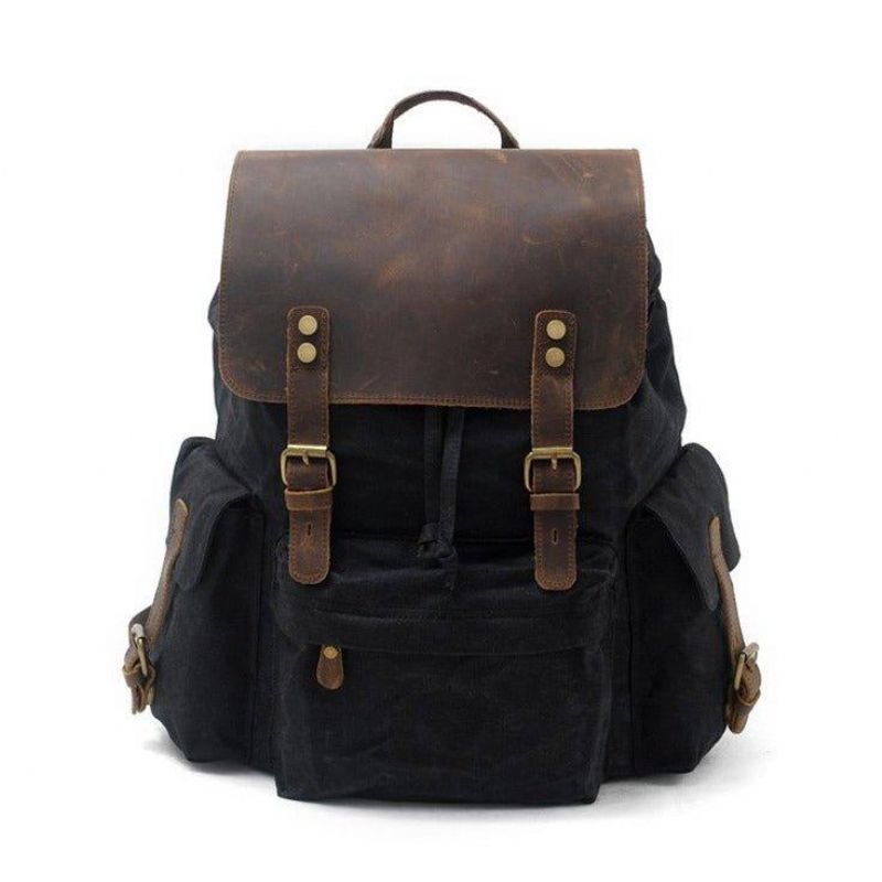 Vintage Vokset Lærred Og Læder Rygsæk Travel
