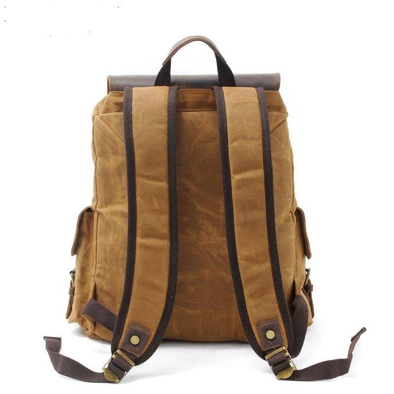 Vintage Vokset Lærred Og Læder Rygsæk Travel