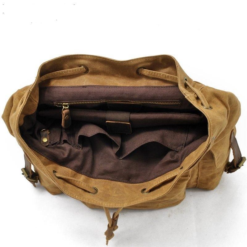 Vintage Vokset Lærred Og Læder Rygsæk Travel