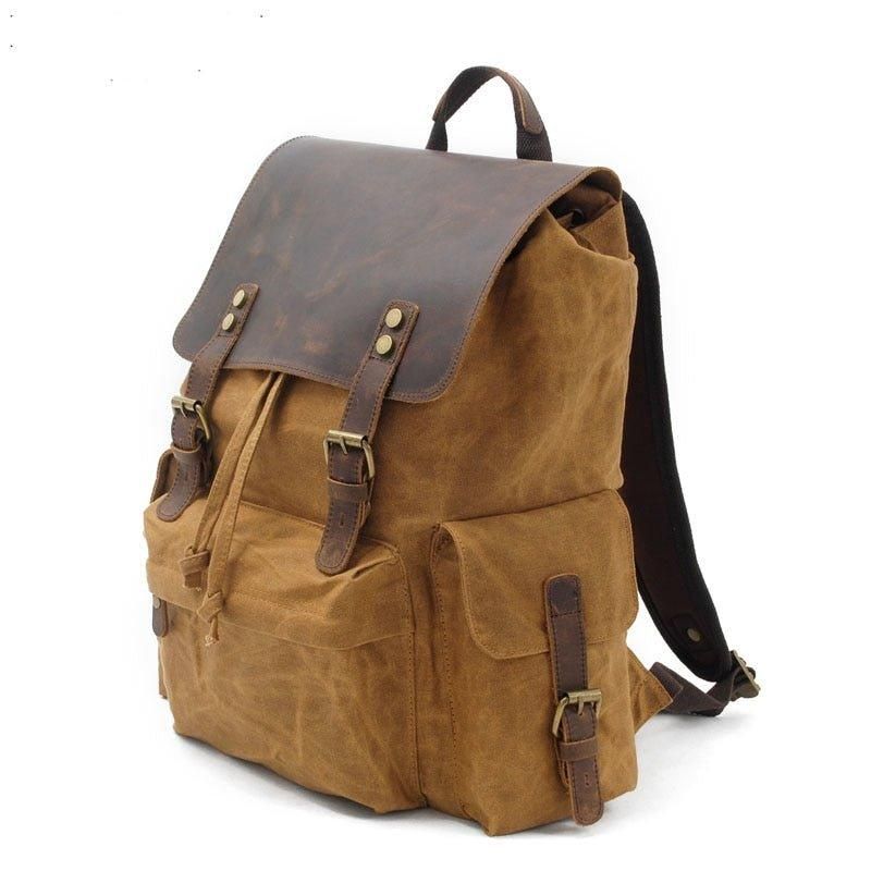 Vintage Vokset Lærred Og Læder Rygsæk Travel
