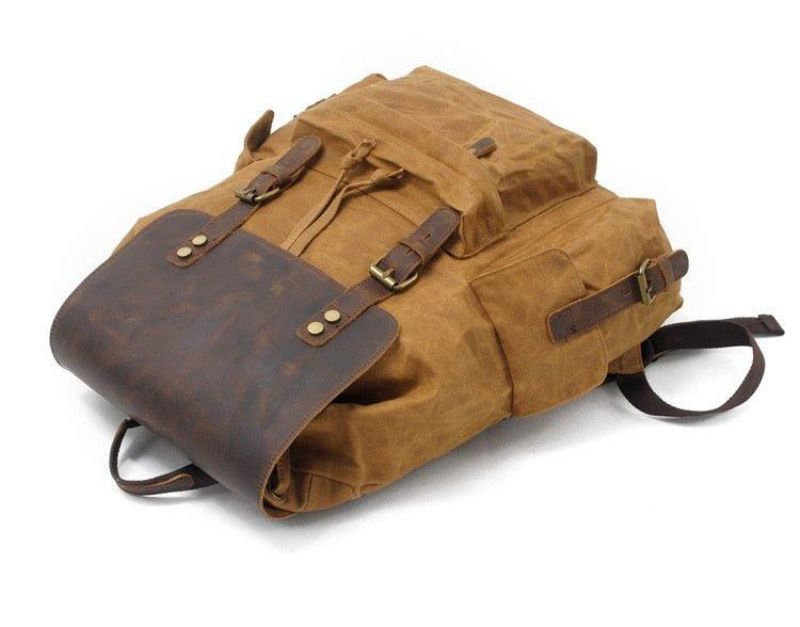 Vintage Vokset Lærred Og Læder Rygsæk Travel