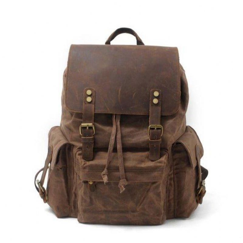 Vintage Vokset Lærred Og Læder Rygsæk Travel