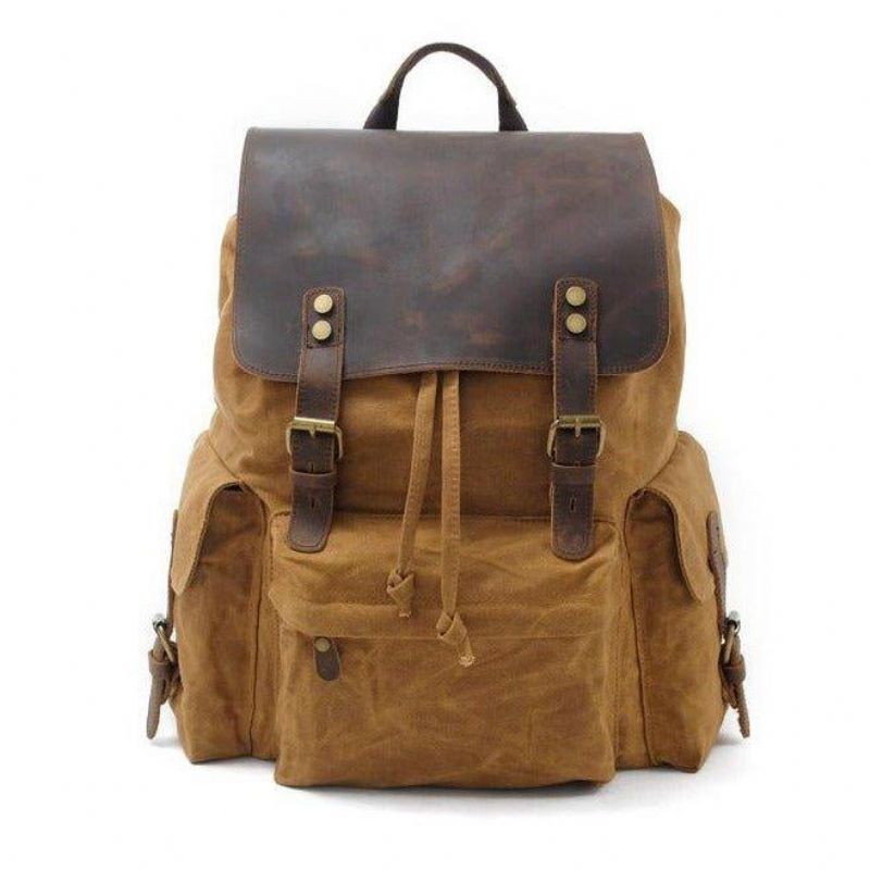 Vintage Vokset Lærred Og Læder Rygsæk Travel