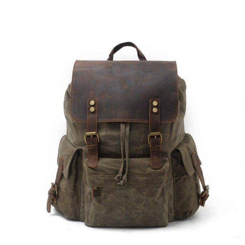 Vintage Vokset Lærred Og Læder Rygsæk Travel